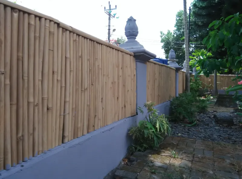 Präparierter gelber Bambus als waagerechter Abschluss für Bambuszaun, 90cm Länge. Witterungsschutz geeignet für Zaun in bis zu 5,5cm Rohrstärke 